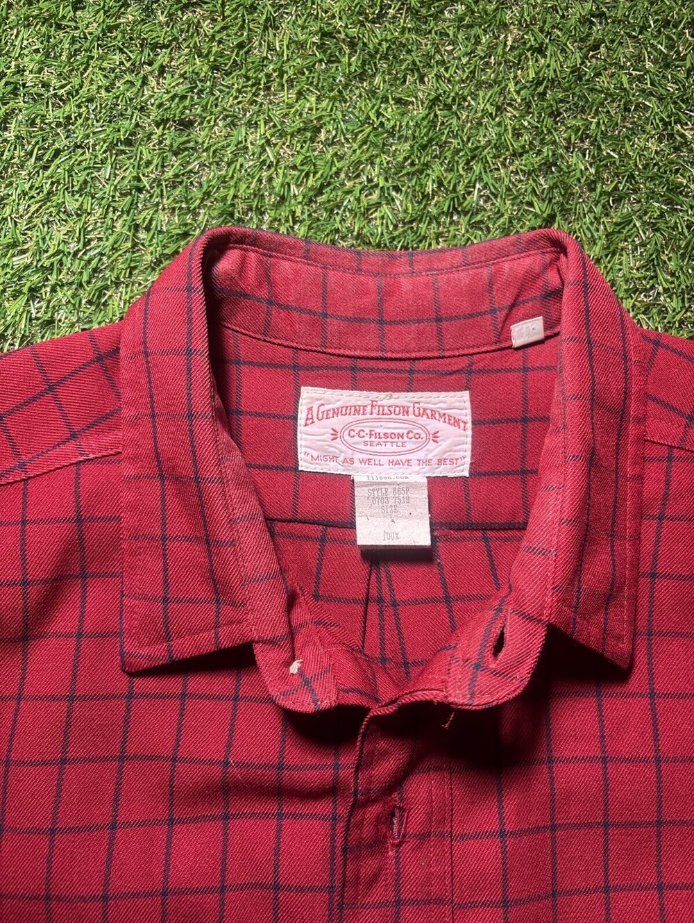 70's FILSON 100% Virgin Wool Check Shirt Men’s Size Large Red Vintage
